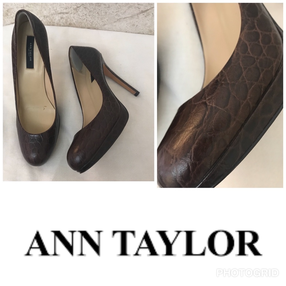 Ann Taylor Brown Croc Platform Pumps